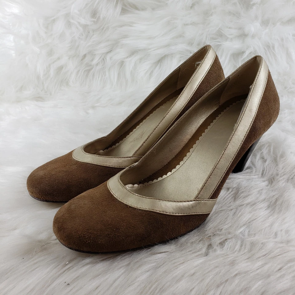 Zapatos de tacón GAP de gamuza de cuero marrón dorado para mujer talla US 10 Foto 1 de 4