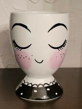 Lady Head Vase Planter Pencil Cup Makeup Brush Holder Porcelain Black & White
