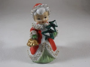 Vintage Lefton Christmas Angel Bell With Tree Spaghetti Trimmed Ceramic Figurine - Bild 1 von 6