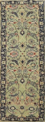 Green/ Navy Blue Oushak Oriental Runner Rug 3x8 ft Handmade Wool Hallway Carpet - Image 1 of 4