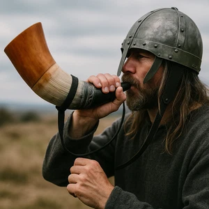 Cuerno de Guerra Vikingo - Trompeta de Batalla Cuerno de Buey Genuina 16" - Grabado a Mano Premium - Imagen 1 de 3