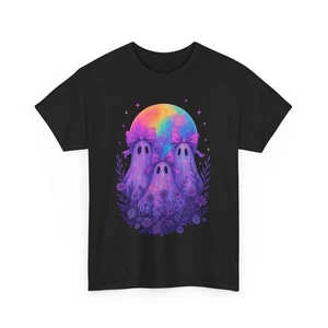 Neon Halloween Tee, Coquette Ghost & Colorful Moon T-shirt, Spooky Season Shirt - Picture 1 of 26