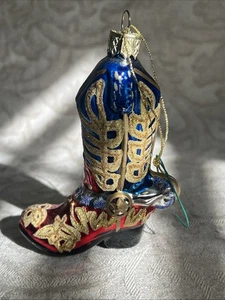 Bota de Vaquero Adorno de Vidrio Rojo Azul Dorado  - Imagen 1 de 5