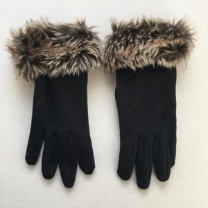 TU Women's Faux Fur Cuff Black Gloves - Picture 1 of 4