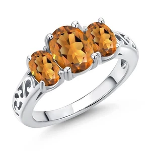 925 Sterling Silver Orange Red Madeira Citrine Filigree Style 3 Stone Ring for - Picture 1 of 6