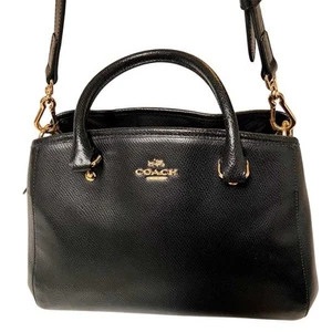 COACH Handbag Shoulder Bag Small Logo Leather Navy Women's USED FROM JAPAN - Picture 1 of 10