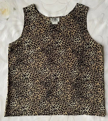 Camiseta sin mangas Silks by Joan Leslie Shell talla 14 marrón negro estampado animal seda Foto 1 de 4