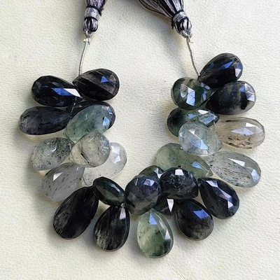 黑色碧玺石英宝石 16x10 至 17x11 毫米刻面梨形珠 4.5 — 第 1/4 张图片