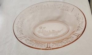 VTG Pink Sharon CABBAGE ROSE 9.5" Oval Vegetable Bowl Depression Glass  - Picture 1 of 3