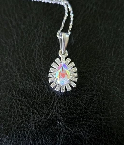 ☄️PEAR MERCURY MIST MYSTIC TOPAZ 925 STERLING TEARDROP SUNBURST PENDANT - Picture 1 of 10