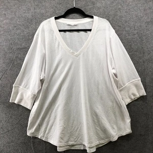 Jane and Delancey White 3/4 Sleeve T Shirt Womens 3X V-Neck Round Hem - Picture 1 of 10