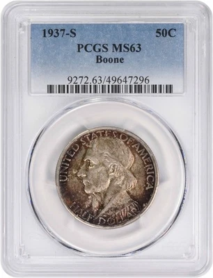 Boone Commemorative Silver Half Dollar 1937-S MS63 PCGS - Image 1 of 2