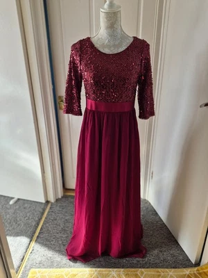 Ever Pretty Ladies Wine Sequin Bodice Evening Dress with 3/4 Length Sleeve - Image 1 of 4