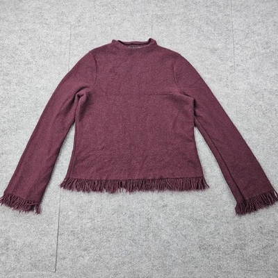 Suéter Aqua Cashmere Mujer Pequeño Borgoña Flecos Dobladillo Western Rodeo Boho Rojo Foto 1 de 4