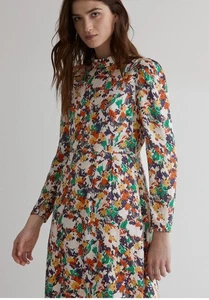 TOAST Silk Mix Dress 10 12 38 40 Hammered Satin Floral High Neck Long Sleeve NEW - Picture 1 of 10
