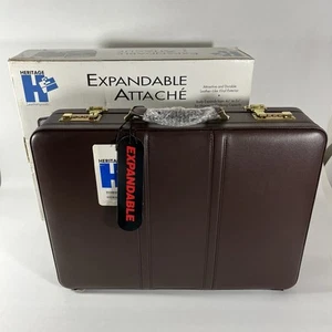 NOS Heritage Expandable Attache Briefcase, Combination Lock, Brown Vinyl, 140231 - Picture 1 of 24