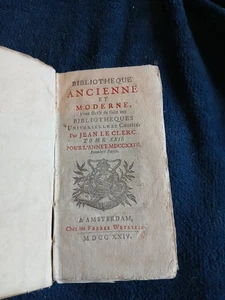 Bibliotheque Ancienne et Moderne, Jean le Clerc, Vol XX11, , Rare, 1724 (01) - Bild 1 von 7