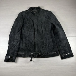 Bernardo Jacket Womens Medium Black Faux Suede Zip Front Grommet Lace Up Moto - Picture 1 of 5