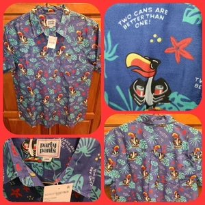 NWT Party Pants Toucan Two Cans Are Better Hawaiian Shirt Floral Large Camp - Picture 1 of 11