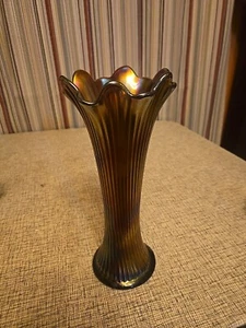Northwood Carnival Glas Vase. Feinripp. 10 zoll. - Bild 1 von 7