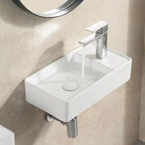 Fregadero de cerámica de 18"" x 10"" fregadero de montaje en pared fregadero de baño con drenaje emergente - Imagen 1 de 12