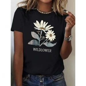 Women's Floral Print Round Neck T-Shirt, Casual Short Sleeve Top - Picture 1 of 12