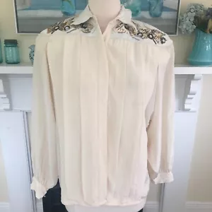 EREZ Silk Snakeskin Leather Blouse Size 12 Embellishment Collar Bling Vtg READ - Picture 1 of 8