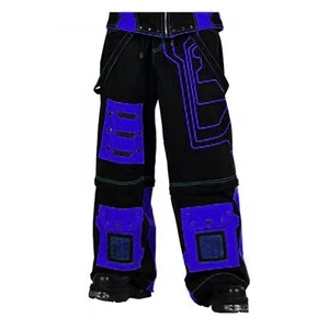 Puritues Gothic Men's New Fashion Baggy Cyber Steampunk Rock Blue Trouser Pants - Picture 1 of 4