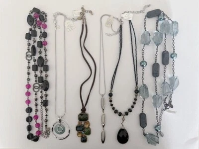 LIA SOPHIA SILVER/GUN TONE RESIN/CUT CRYSTAL/MOTHER OF PEARL 6 PCS LOT NECKLACE - Image 1 of 3