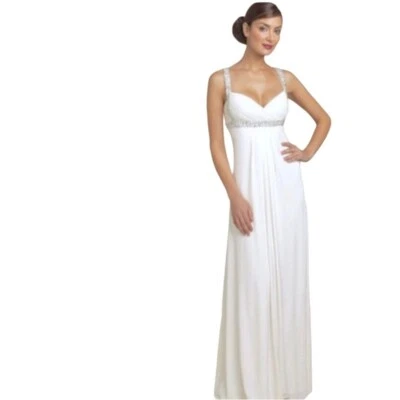 JS Boutique New York Pearl Trim Crisscross Matte Jersey Gown Size 2 - Image 1 of 4