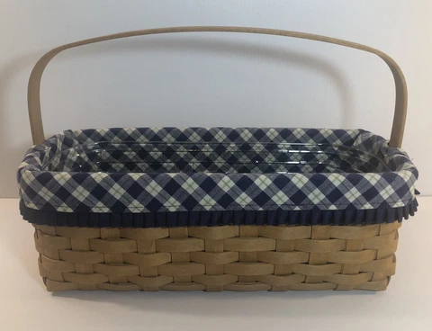 Longaberger 2003 Blue Ribbon Canning Basket With Plaid Fabric Liner & Protector Cover
