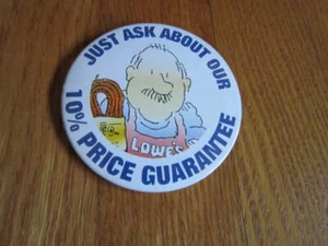 Vintage LOWE'S Store Employee Advertising Pin Pinback Button Cartoon Drawing - Picture 1 of 4
