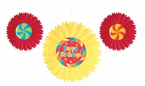 Tissue Fans 3ct Hanging Decoration Candy Party Fans Sugar Buzz Birthday Party - Picture 1 of 3