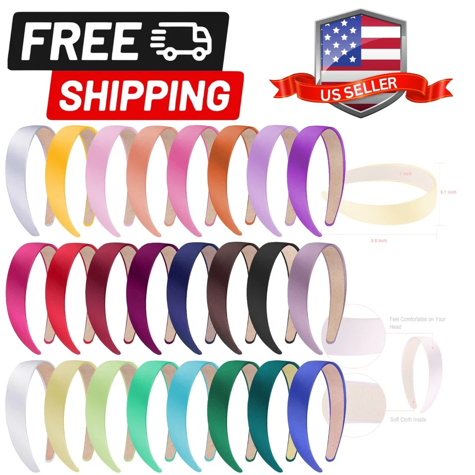 SIQUK 24 Pieces Satin Headbands 1 Inch Wide Headband Colorful Non-slip Hard Head