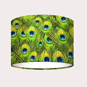 Bright Peacock Feather Drum Lampshade - Picture 1 of 5