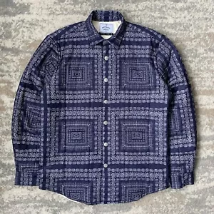 Portuguese Flannel Bandana Print Quilted Padded Navy Blue Lined Jacket Medium - Picture 1 of 11