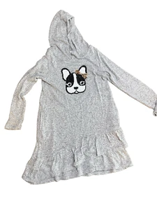 Girls gray long sleeve dog hooded dress medium 8-10 Bailey Lane Boston Terrier - Picture 1 of 3