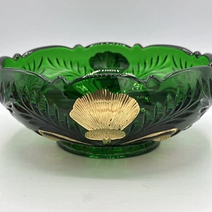 Cambridge Inverted Thistle Compote Bowl Original Antique Green with Gold - Picture 1 of 12