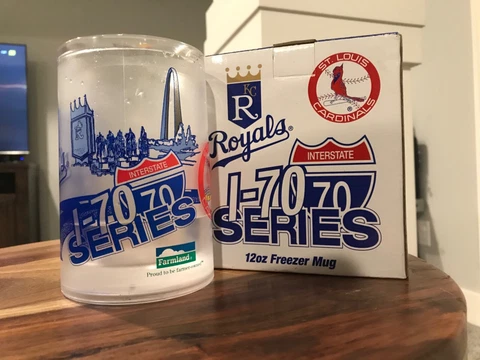 Kansas City Royals vs St. Louis Cardinals I-70 Series Freezer Mug 1990's VTG Cover
