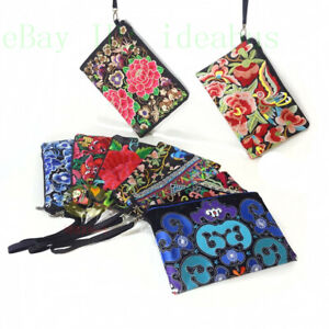 China multi-color Blossoming Hmong Embroidery Lady Clutch Handbag Wristlet Purse