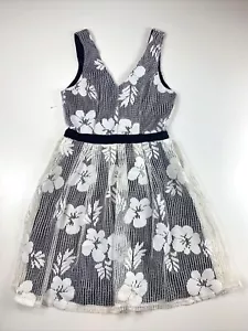 Abito donna Alga nero bianco floreale scollo a V senza maniche zip dietro aderente e svasato S - Foto 1 di 6