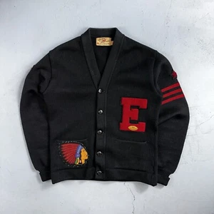 VTG Jack Frost 40s Wool Varsity Sweater Cardigan Indian Black E Evans Letterman - Picture 1 of 14