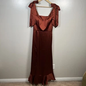 Revelry Stevie Satin Gown Size 12 Terracotta Rust Formal Wedding Bridesmaid - Picture 1 of 15
