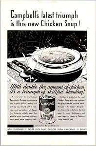 PRINT AD 1933 Campbell's Chicken Soup Double the Amount of Chicken 6.75 x 10 - Picture 1 of 3