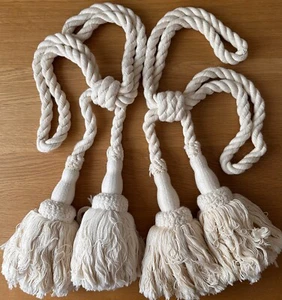 Designer Rope Tiebacks Pair Cream Cotton Linen for medium large curtains - Picture 1 of 4