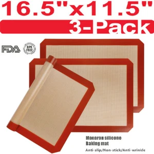Pack de 3 tapis de cuisson en silicone antiadhésifs tapis de four résistants à la chaleur grille-pain feuille de doublure - Photo 1/12