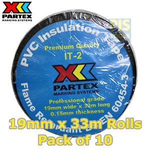 10 x Partex 33m Rollen 19mm breit PVC schwarz Isolierband - Bild 1 von 1