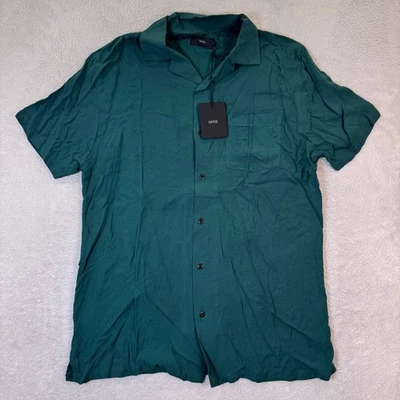 NUEVA Camisa de Vacaciones Onia Para Hombres Mediana Verde Sólida Manga Corta Abotonada Viscosa Foto 1 de 4