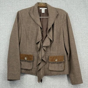 Cabi Wool Blend Ruffle Front Blazer Jacket Womens Sz 8 M Brown Career Academia - Picture 1 of 7