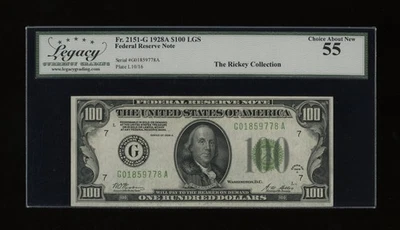 DBR 1928-A $100 LGS FRN Chicago Fr. 2151-Glgs Legacy 55 Serial G01859778A - Image 1 of 2